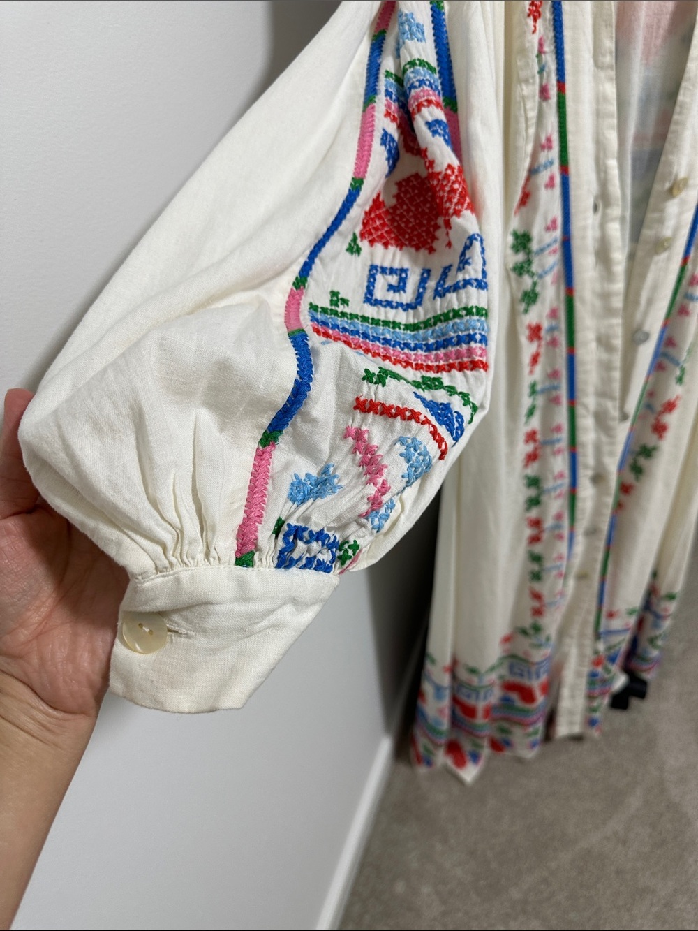 Off white embroidered farm Rio dress linen - Picture 3 of 4